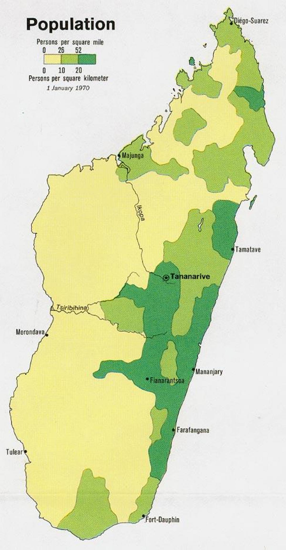 Madagaskar befolkningstetthet kart