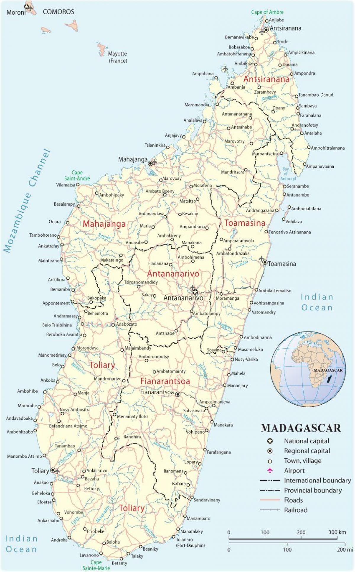 kart over Madagaskar flyplasser