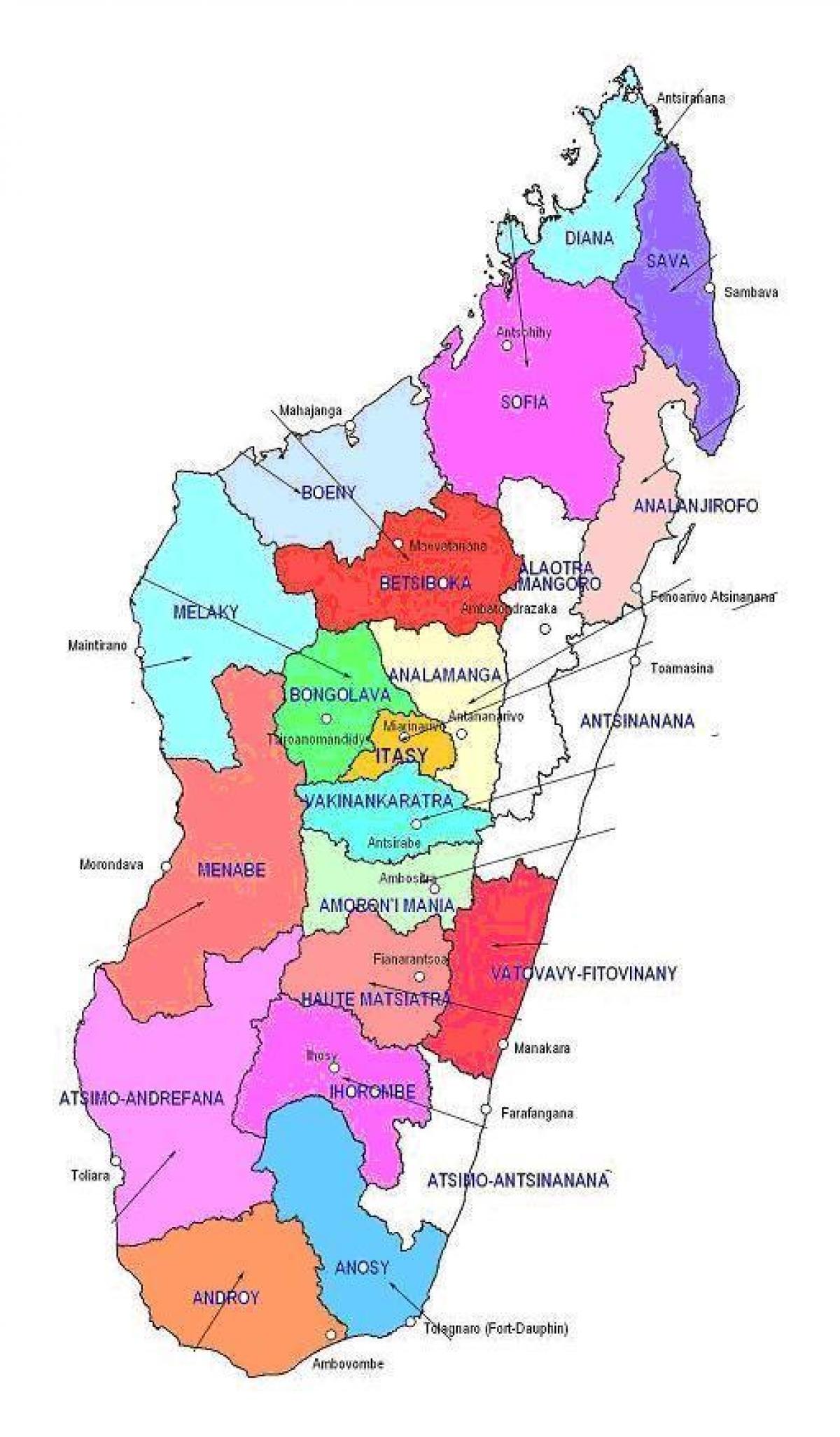kart over Madagaskar regioner