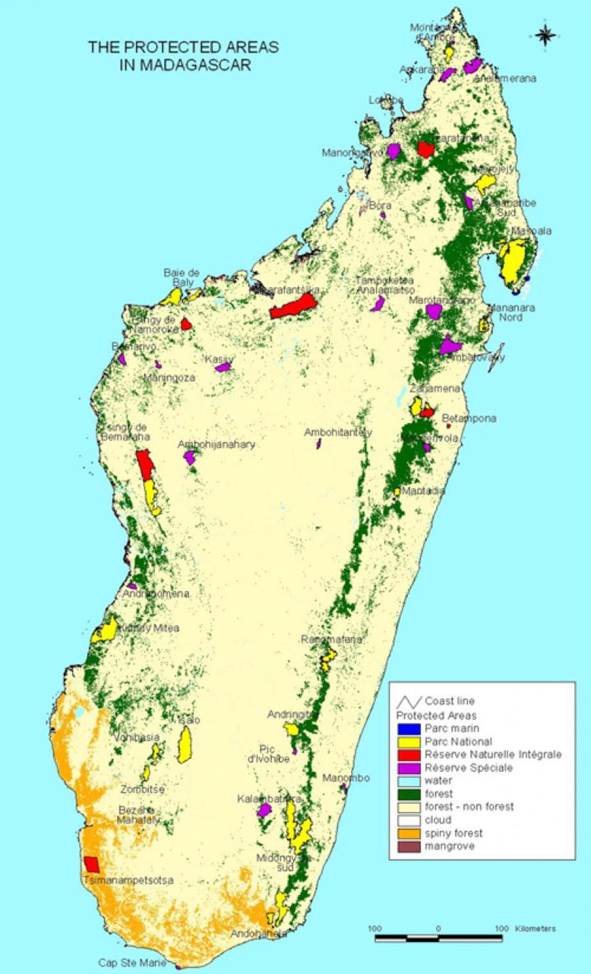 kart over Madagaskar nasjonalparker