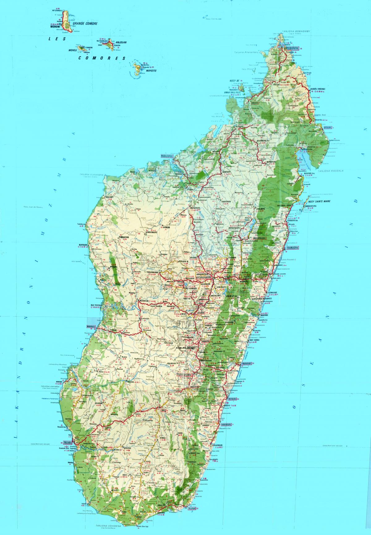 kart over Madagaskar topografiske