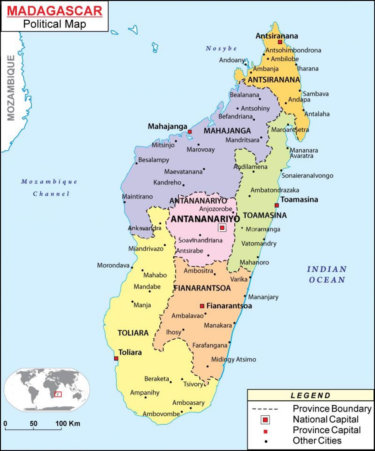 kart av politiske kartet av Madagaskar