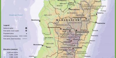 Kart av fysisk kart over Madagaskar